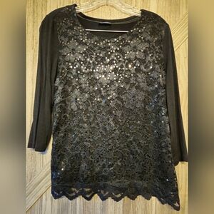 Taifun Black Lace Sequin Women's Top